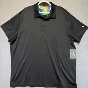 Birdie & Bound Mens‎ Black Golf Polo Shirt 3XL Tropical Print Comfort Stretch
